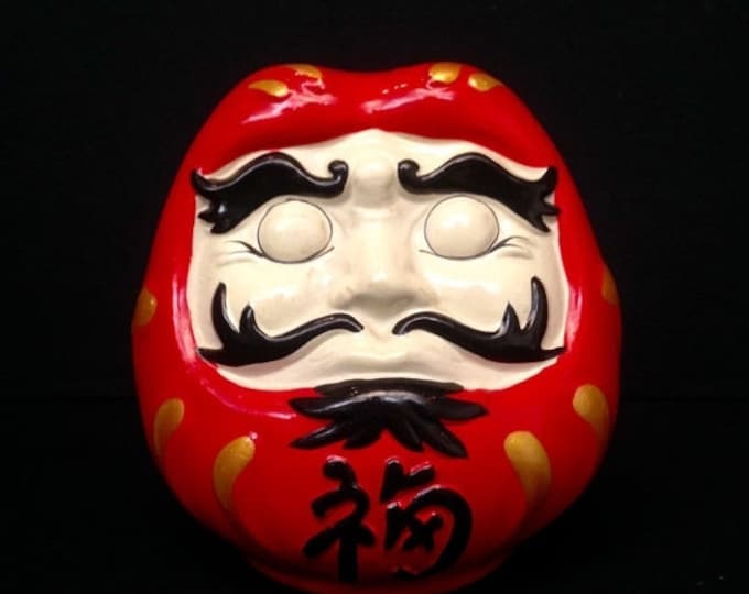 Storewide 25% Off SALE Vintage Old Asian Man's Face Porcelain Coin Bank Featuring Round Red Chinese Restaurant Advertising Design