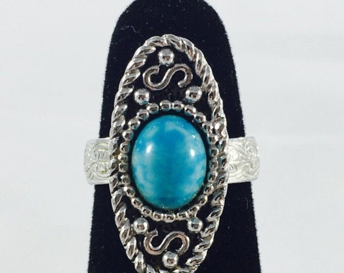 Storewide 25% Off SALE Vintage Silver Tone Turquoise Cabochon Sarah Coventry Designer Adjustable Ring Featuring Southwestern Inspired Design
