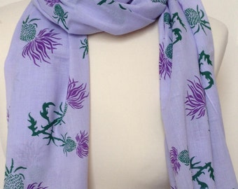 Women's purple thistle scarf - purple thistle shawl - purple thistles on purple heather background scarf - in 100% cotton