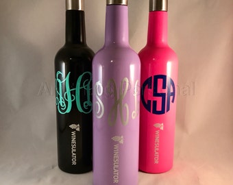 Monogrammed Winesulator, Personalized Stainless Steel Wine Bottle, Monogrammed Stainless Steel Wine Bottle, Monogram Gift, Wine Bottle