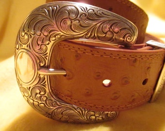 Vintage full grain Ostrich embossed leather belt by Ariat size 28-31