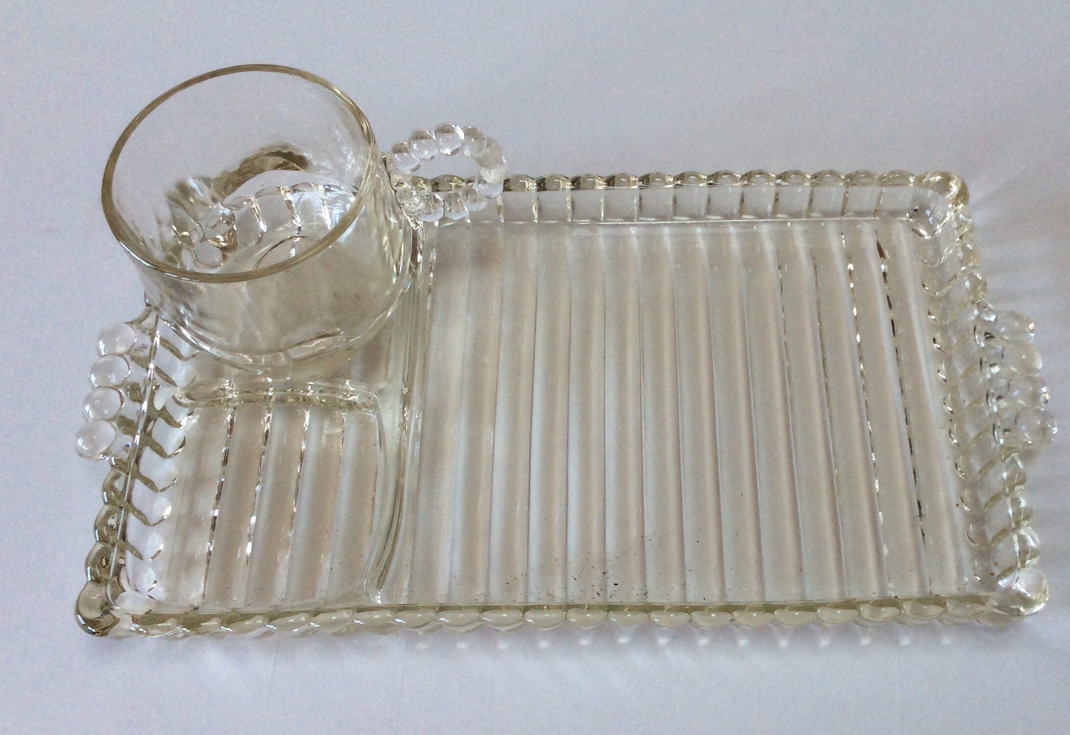 Set of 6 Original 1950s Glass Sandwich Trays & Cups. Excellent