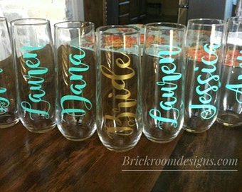 Personalized Stemless Champagne Flutes Glass Name Decal | Bridal Party Gift, Bridesmaid Proposal, Wedding Party Gift *Name Label Decal Only*