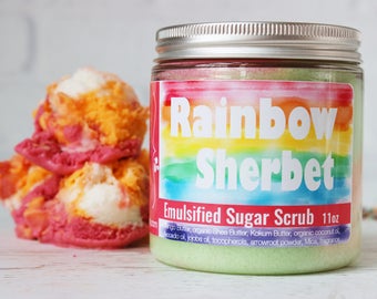Rainbow Sherbet Sugar Scrub, Sherbert Sugar Body Scrub, Bath Scrub gift for her, Ice Cream Party Favors, Shower Scrub, Hand Scrub
