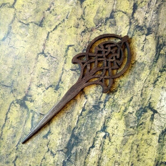 Celtic wooden hair pin from FolkTalesPl on Etsy Studio