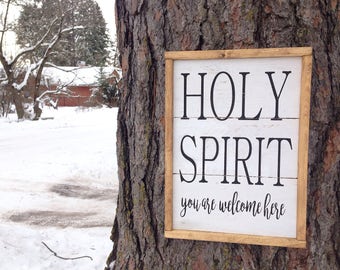 Holy Spirit You Are Welcome Here wood sign, Minimalist Wood Sign, Black and White Wood Sign, Holy Spirit Sign, Simple Wood Signs, Farmhouse