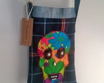 Upcycled Tartan and Denim Sugar Skull Bags