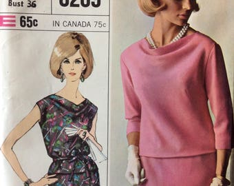 Simplicity 6269 vintage 1960's misses two-piece dress sewing pattern size 16 bust 36 Uncut Factory Folds Designer Fashion
