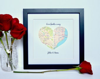 Map Print Engagement gift- Heart Map Home Decor, Newlywed Gifts, Map Gift, Map Art, Customized Wedding, Bridal Shower Gifts, 1st Anniversary