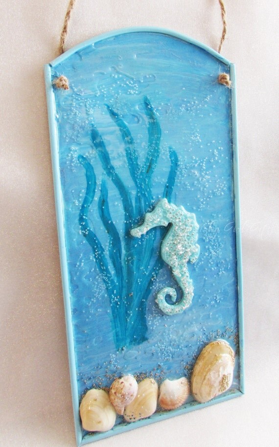 Seahorse Wall Plaque Seashell Wall Decor Ocean Themed Wall