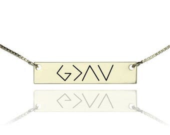 God Is Greater Than The Highs And Lows Necklace,Silver Bar Necklace,Engraved Christian Necklace, symbol Necklace,God Necklace,Gift idea