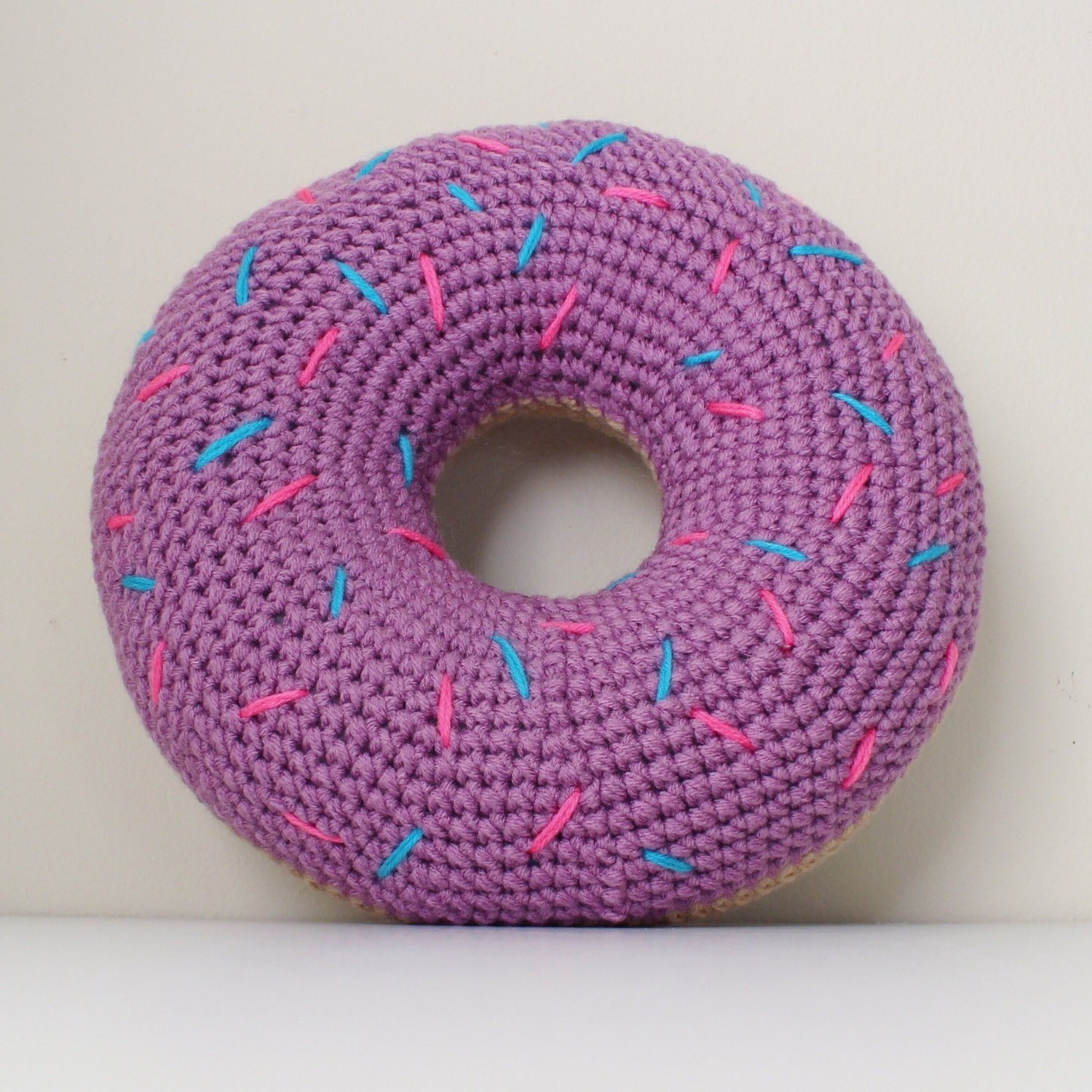 Crochet Donut Pillow with Sprinkles