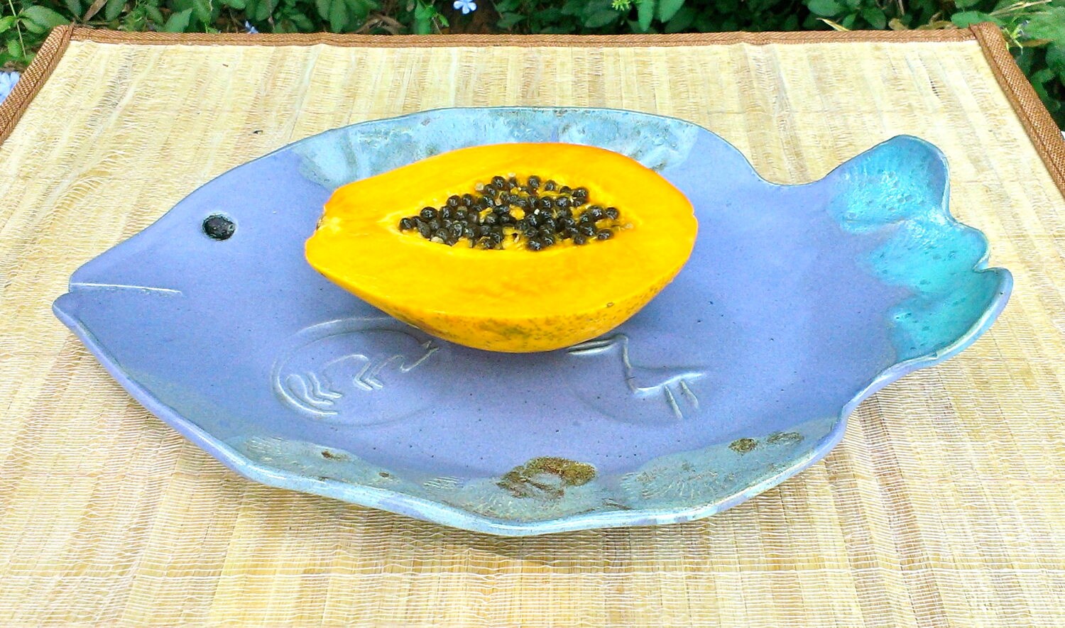 Aloha Dinner plate Tropical fish Seafoam blue handmade