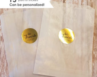 His Favorite Her Favorite Stickers- Wedding Favor Stickers- Wedding Favor Labels- His Favorite Her Favorite- 15 pairs of 1.5" Favor Stickers