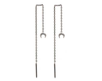 Threader Earrings Crescent Moon Sterling Silver Chain Earrings Dangle Minimalist Jewelry - CHN002 M11