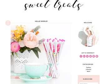 Blogger Template Mobile Responsive - Instant Digital Download - Complete Blog Design -"Sweet Treats"