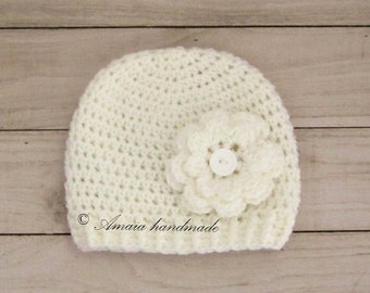 Baby hats for girls, Baby girl gift, Baby girl shower gift, Crochet baby girl hat for Newborn to 12 Months, Christening hat, Very soft