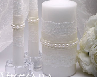 wedding ivory accessories Wedding Unity candle Set Ceremony Wedding set Candle White ivory Unity Candle Personalized Ivory Wedding ideas