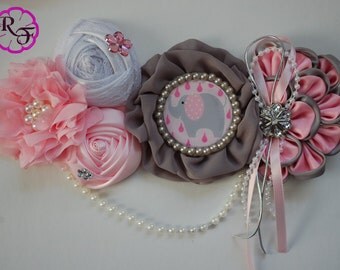 Maternity sash / Gray and pink Maternity sash /Pregnancy sash /Pink and gray elephant baby shower / Mommy to be sash / Baby shower sash belt