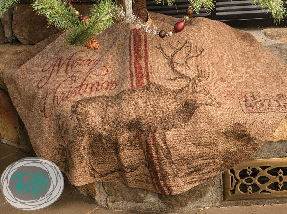 burlap deer tree skirt rustic christmas cream brown burlap deer tree skirt rustic christmas cream brown