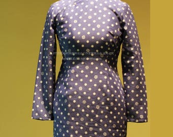 Digital Cheongsam Pattern, long sleeves , Mandarin collar, Slanting Jin,high slits , lining,Size XXS~XXXL