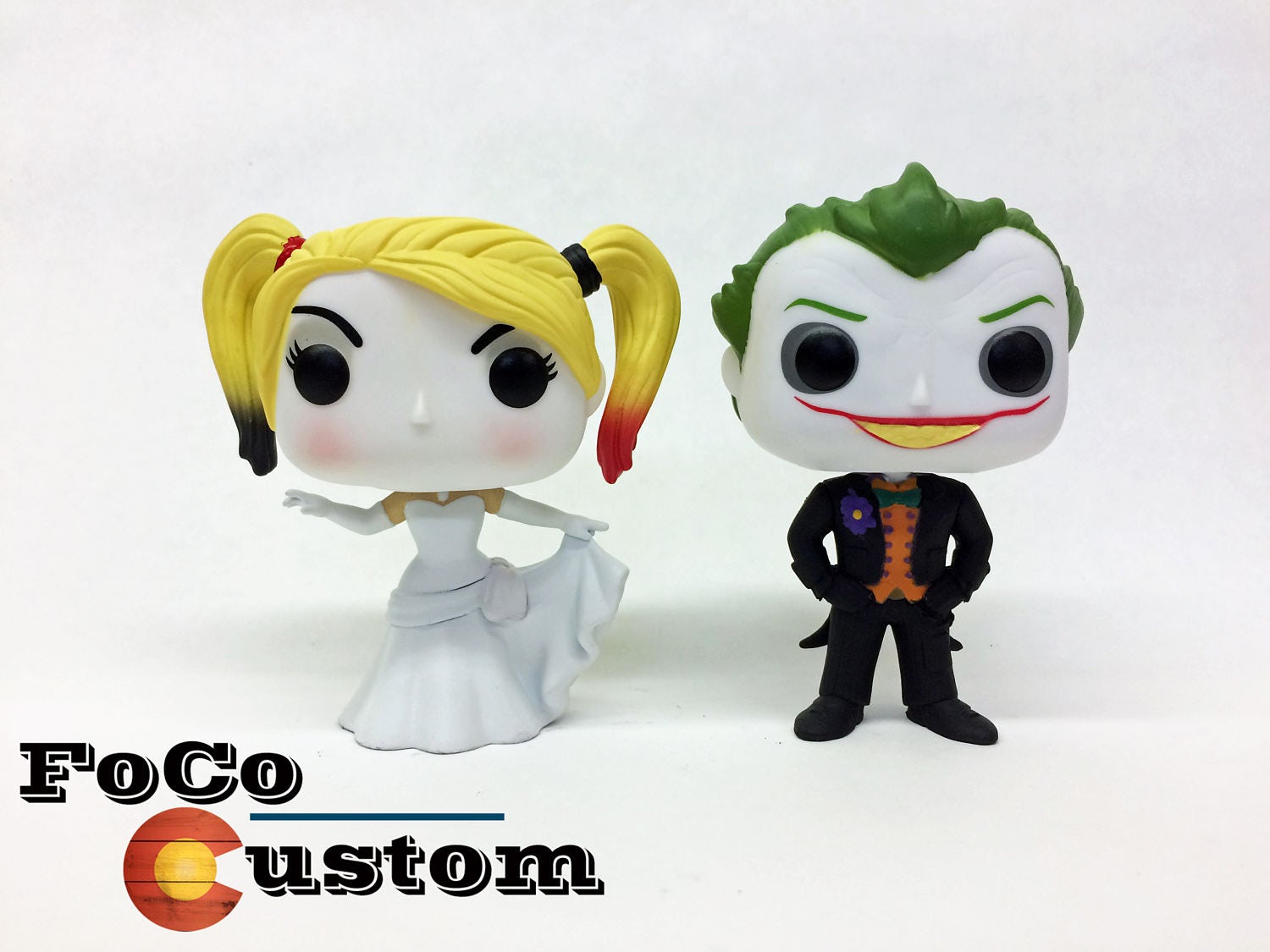 Custom Funko Pop Joker and Harley Quinn Wedding Cake Toppers