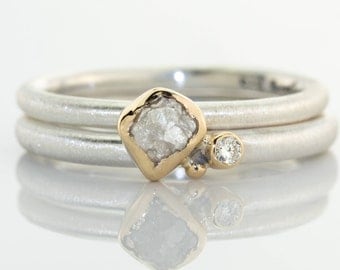 Raw diamond silver Stacking ring, uncut diamond engagement ring, raw diamond wedding rings, bezel set raw diamond ring, rough diamond ring
