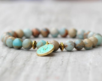 Clock bracelet blue mother gift for her wife gift birthday for women beaded bracelet clock face jewelry accessories fashion stone bracelet