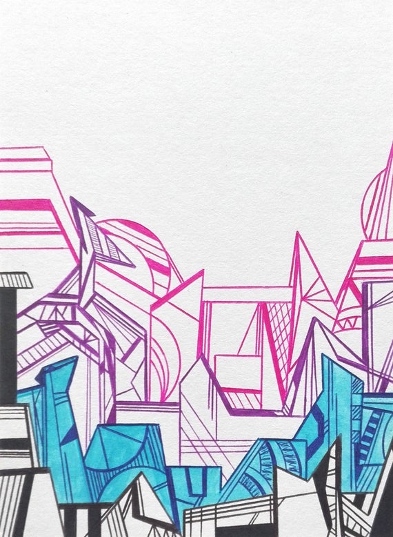 abstract cityscape art postcard geometric minimalist city