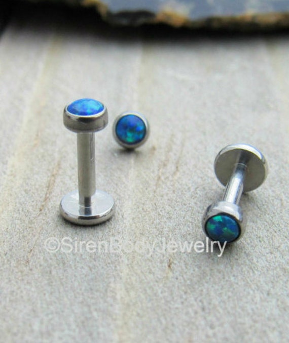 Opal ear piercing stud flat back labret post by SirenBodyJewelry