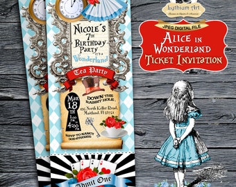 Alice in Wonderland Ticket Invitation - Alice in Wonderland Invitation - Printable Ticket Invitation - Tea Party - Wonderland Invitation