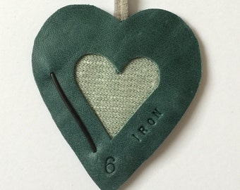 6th Wedding Anniversary Leather Iron Gift Cards Leather Heart Husband Wife Him Her - Leather Heart Ornament Iron Anniversary Gifts Teal