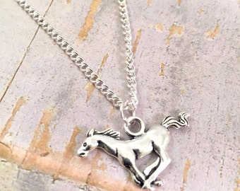 Horse necklace, Mustang necklace, Horse charm, charm necklace, 18" open chain necklace, Horseback rider, horse lover, horse jewelry