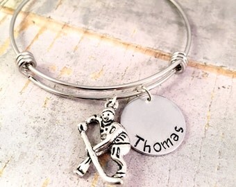 Hockey Bracelet, Hockey mom bracelet, Hockey bangle bracelet, Team mom gift, Ice Hockey
