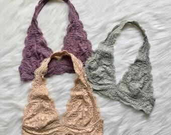 Scalloped Halter Lace Bralette, Floral Lace Bralette, Lacey Bralette, Halter Bralette, Lacey Tops, Lace Bras, Lace Intimates, Festival Tops