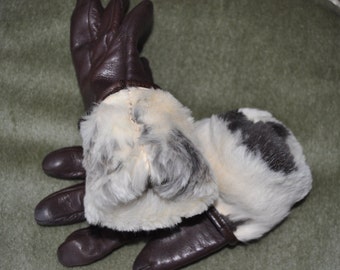Vintage brown women's leather gloves with fur lining