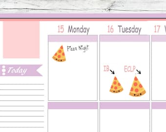 IB or ECLP Pizza Night Tracker Reminder Kawaii Stickers Erin Condren planner Midori Personal Kikkik Kate Spade Delivery Pie Slice