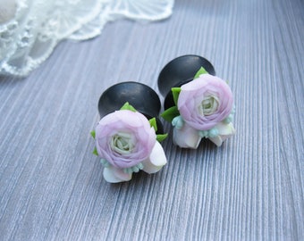 Wedding ear plugs gauges Flower ear plugs Nature ear gauges Size 0 gauges Eco ear plugs Gauges earrings Rose ear gauges Succulent plugs