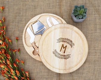 Monogram Cheese Board, Swivel Style w/ Cheese Tools, Engraved, Custom, Personalized, Housewarming, Cutting Board, Wedding, Shower, Gift
