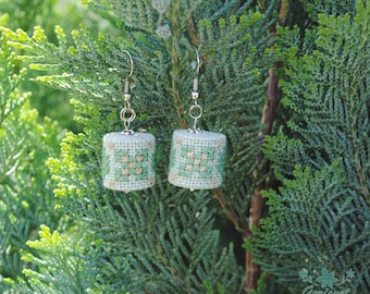 Gift for girlfriend gifts for daughter dangle earrings mint green earrings embroidered jewelry boho jewelry simple earrings fabric jewelry