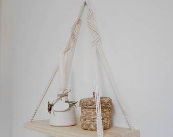 Wood and Macrame hanger shelf, wall hanging