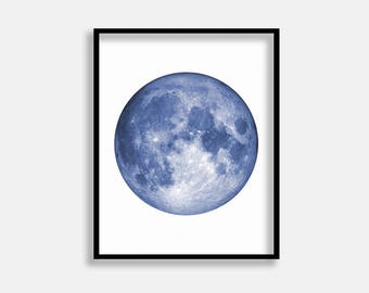 Blue moon print | Etsy