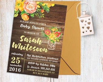 Rustic Baby Shower Invitation Flower Baby Shower Invitation Country Baby Shower Invite PDF Fall Baby Shower Invitations Bohemian Baby Shower