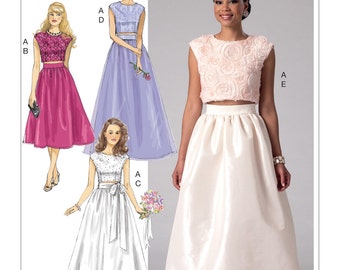Sewing Pattern Misses' Crop Top and Gathered Skirts, McCall's Pattern 7355, Prom Dress, Special Occasion, Plus Sizes Available, Easy Sew