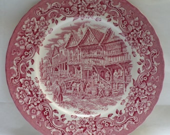 Vintage Royal Tudor Ware, 17th Century England, Ironstone, made in England, Pink, Dinner Plate, porcelaine anglaise ancienne, home decor