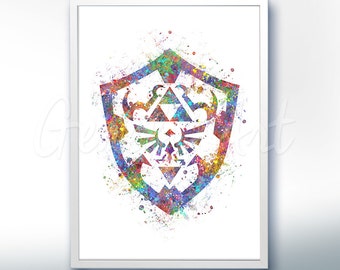 The Legend of Zelda Hylian Shield Watercolor Art Poster Print - Wall Decor -Watercolor Painting - Watercolor Art - Kids Decor- Nursery Decor