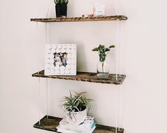 Three Tiered Hanging Shelf, Pallet Wood Shelf, Swing Shelf, Reclaimed Wood Shelf, Pallet Art, Suspended Shelf, Wall Art, Pallet Art