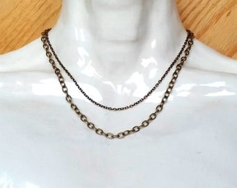 Double Chain Necklace Dark Gold Double Chain Necklace Brass Necklace Simple Double Chain Necklace Adjustable Chain Necklace Simple Chain