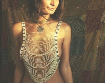 Beaded back waistcoat, vest, top, festival fashion, burning man