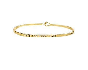 This Too Shall Pass - Engraved bracelet, gift for her, stacking bangles, boho jewelry, thin bangle, layering, gift for wife, personalized